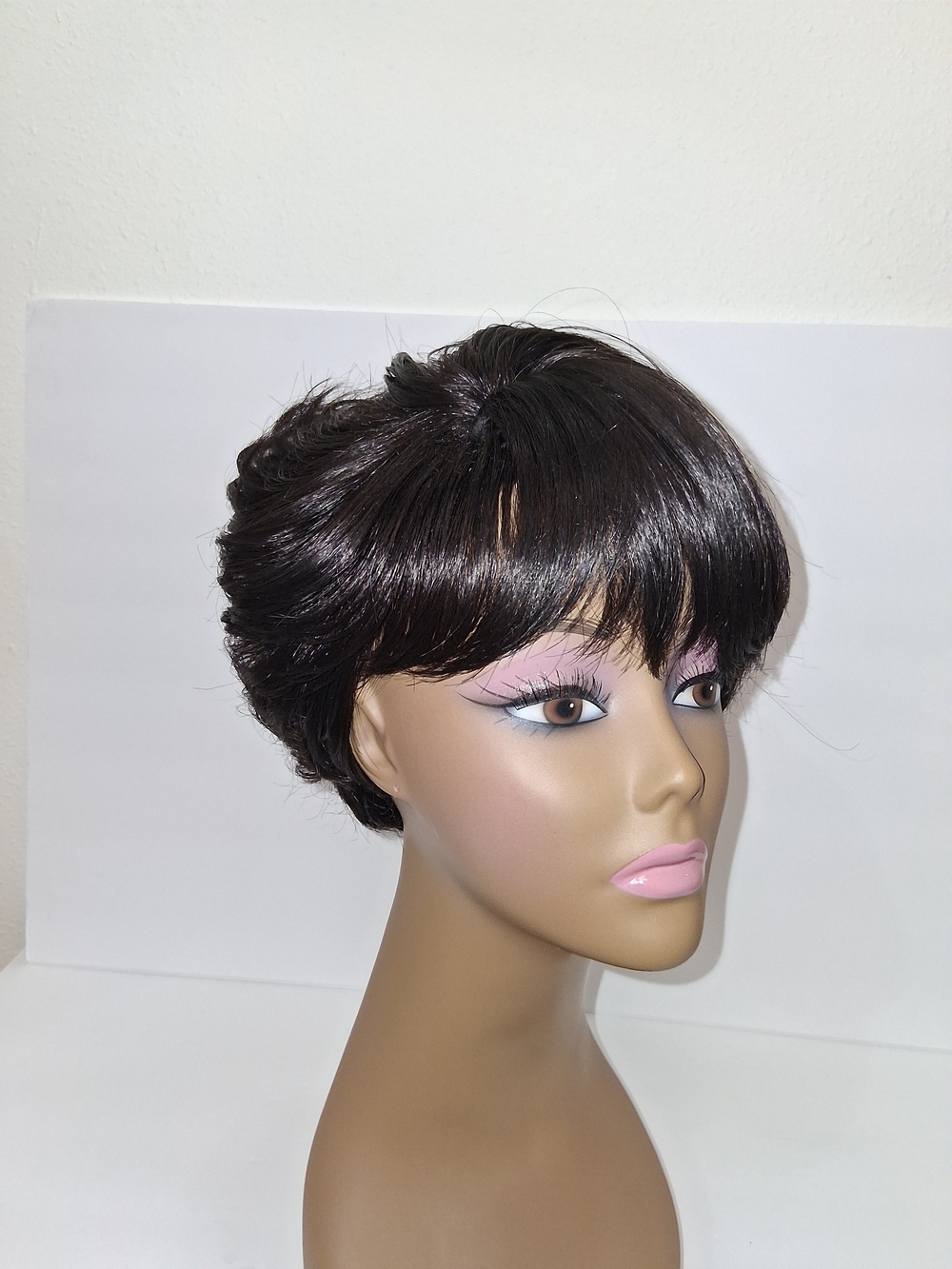 Short Brown Wig with Full Bangs - Women Hair